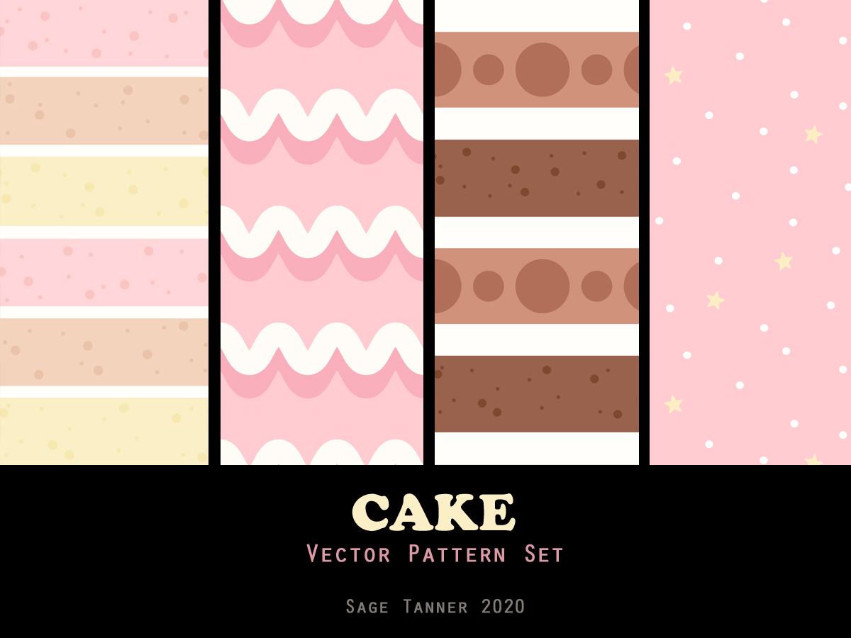 Set of cake themed vector patterns.