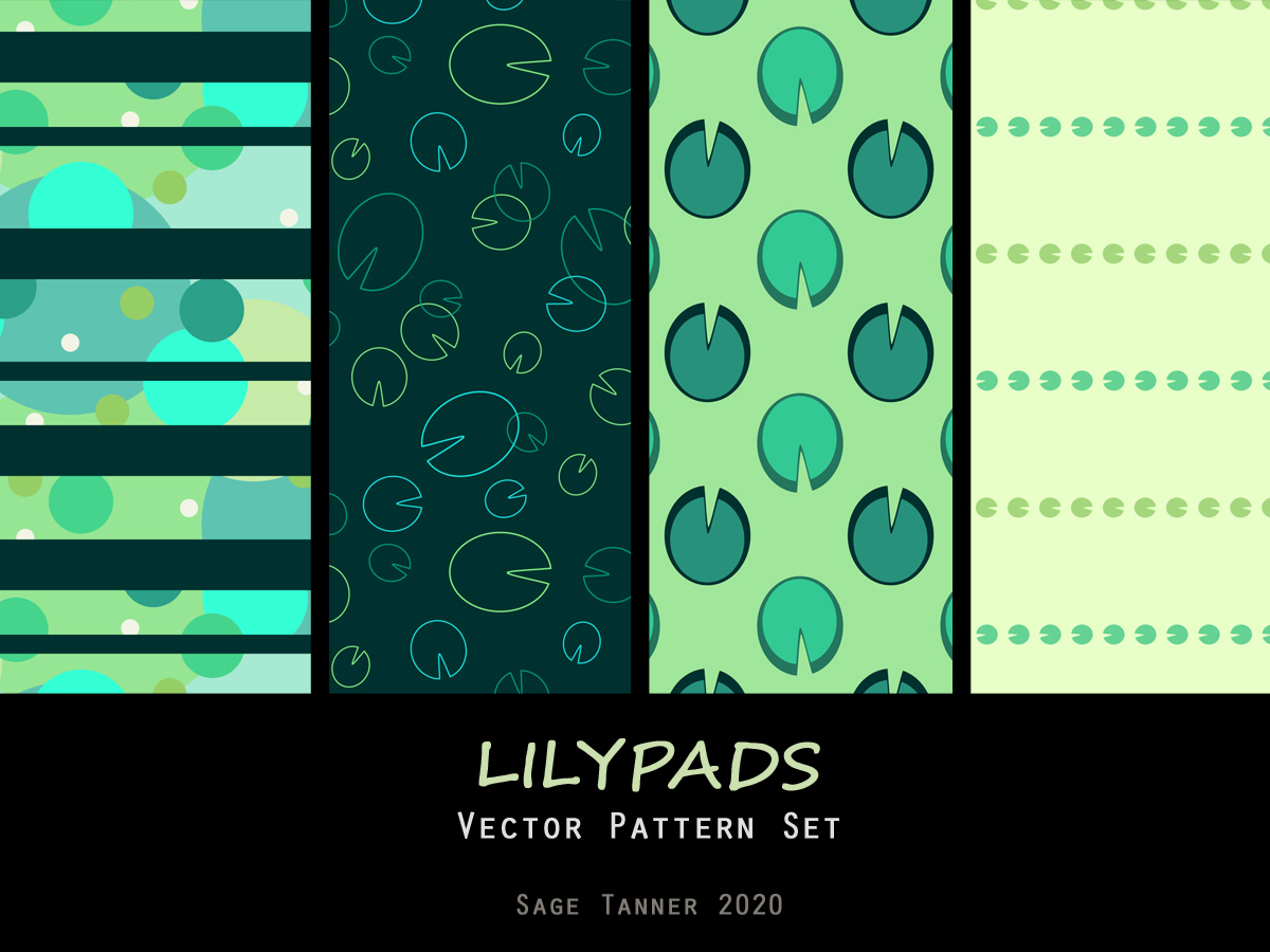 Set of lilypad themed vector patterns.